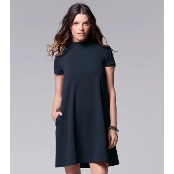Vera Wang Dresses & Skirts - Simply Vera Wang Floral Texture Embossed A-Line Dress Womens M Blue Short Sleeve